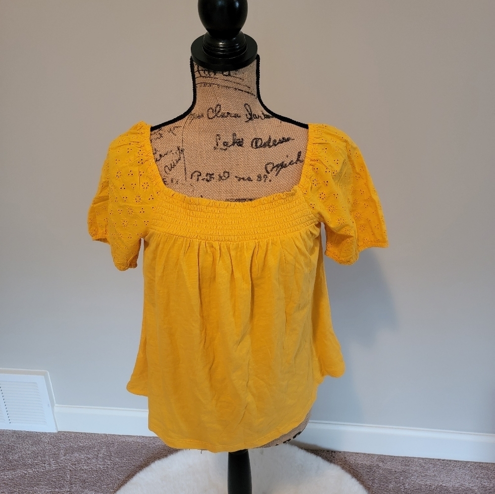 Lucky Brand yellow off the shoulder eyelet top